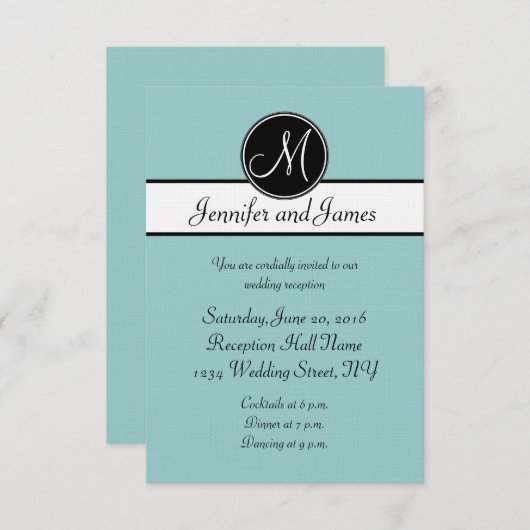 Cartes de réception de mariage à monogramme bleu n (Devant / Derrière)