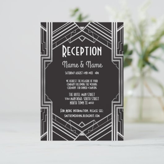 Cartes de réception de mariage Art Déco argent Gat (Debout devant)