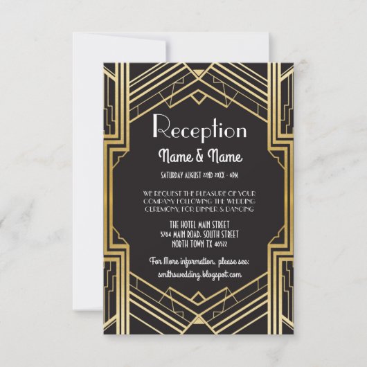 Cartes de réception de mariage Art Déco Gatsby en  (Devant)