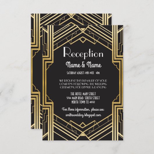 Cartes de réception de mariage Art Déco Gatsby en  (Devant / Derrière)