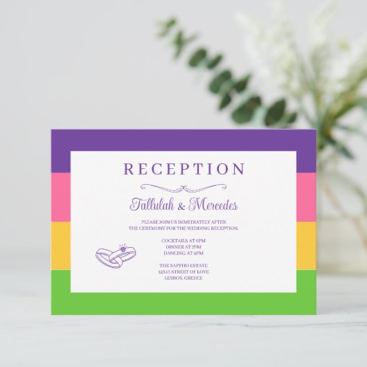 Cartes de réception de mariage avec drapeau lesbie (Debout devant)
