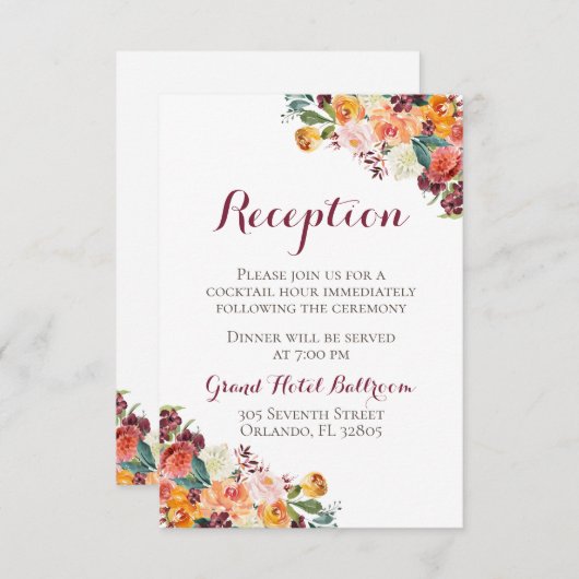 Cartes de réception de mariage avec fleurs d'autom (Devant / Derrière)