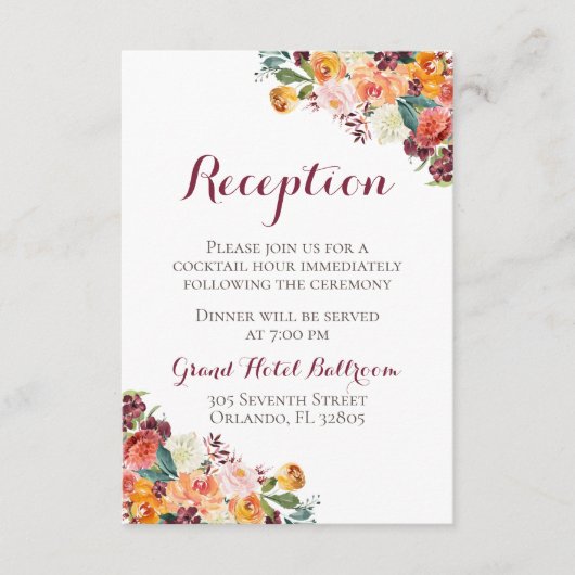 Cartes de réception de mariage avec fleurs d'autom (Devant)