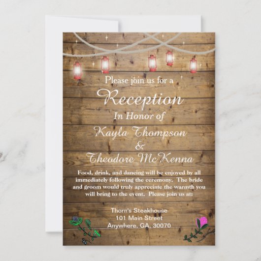 Cartes de réception de mariage avec lanternes rust (Devant)