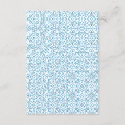 Cartes de réception de mariage bleu clair Damask (Dos)