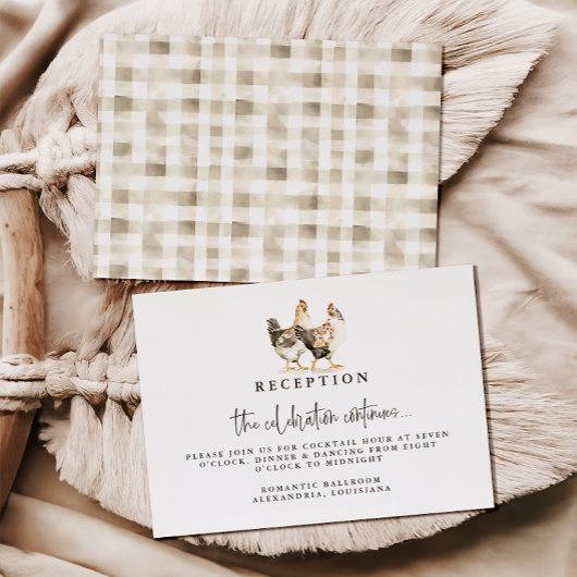 Cartes de réception de mariage de poulet de ferme 