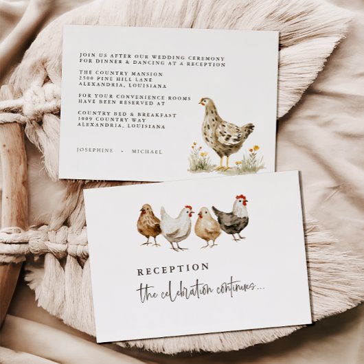 Cartes de réception de mariage de poulet de ferme