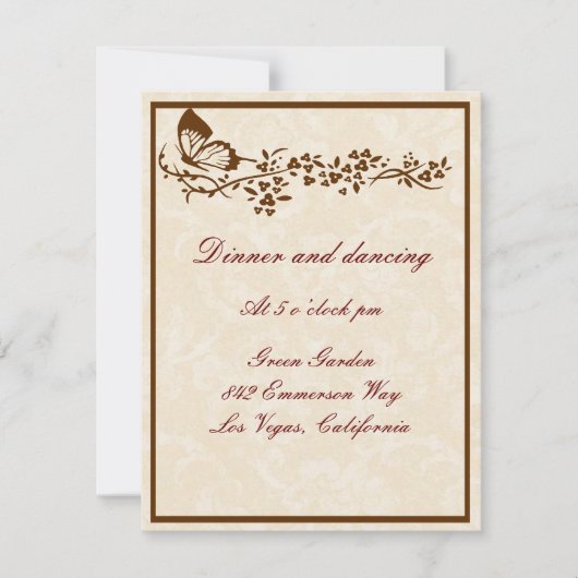 Cartes de réception de mariage élégantes papillon (Devant)