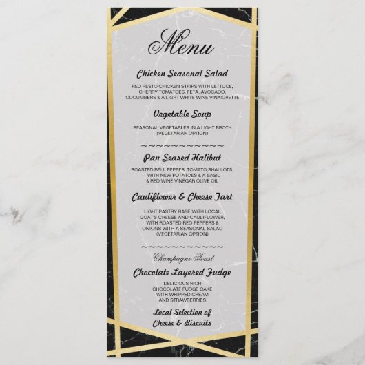 Cartes de réception de mariage en marbre noir Menu (Devant)