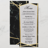 Cartes de réception de mariage en marbre noir Menu (Devant / Derrière)