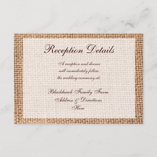 Cartes de réception de mariage en toile de jute de (Dos)