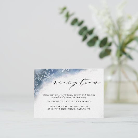 Cartes de réception de mariage flocon de neige aqu (Debout devant)