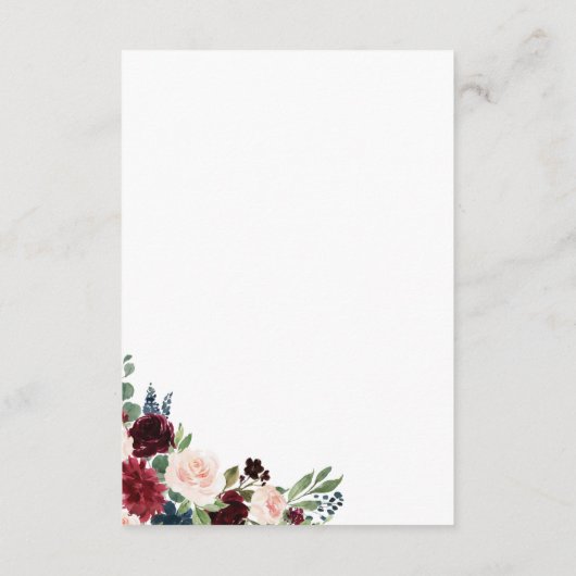 Cartes de réception de mariage floral Marsala mari (Dos)