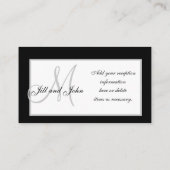 Cartes de réception de mariage Monogramme noir et (Dos)