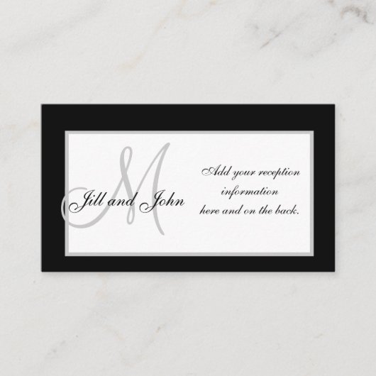 Cartes de réception de mariage Monogramme noir et (Devant)
