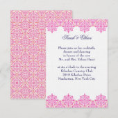 Cartes de réception de mariage rose damassé et ora (Devant / Derrière)