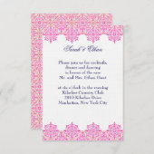 Cartes de réception de mariage rose de Damas et or (Devant / Derrière)