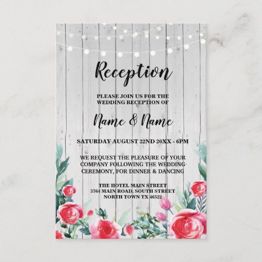 Cartes de réception de mariage Rose rouge Fleurs d (Devant)