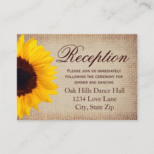 Cartes de réception de mariage Rustic Sunflower Bu (Devant)