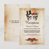 Cartes de réception de mariage rustique Crânes Ros (Devant / Derrière)