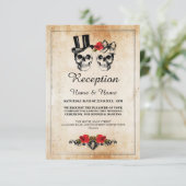 Cartes de réception de mariage rustique Crânes Ros (Debout devant)
