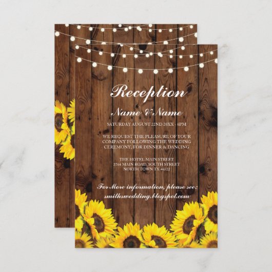 Cartes de réception de mariage rustique en bois de (Devant / Derrière)