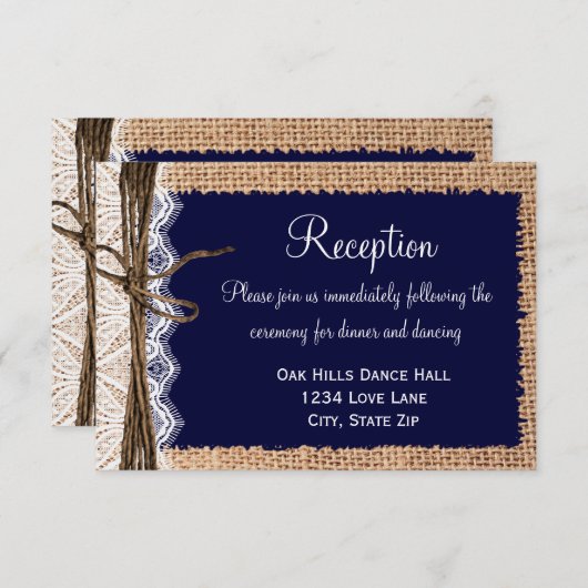 Cartes de réception de mariage rustique en toile d (Devant / Derrière)