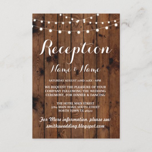 Cartes de réception de mariage rustique lumières e (Devant)