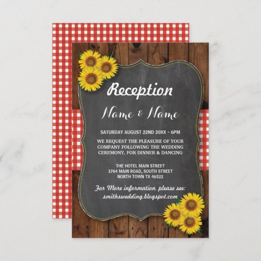 Cartes de réception de mariage rustique rouge tour (Devant / Derrière)