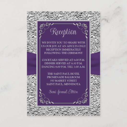 Cartes de réception de mariage violet, gris amour (Dos)