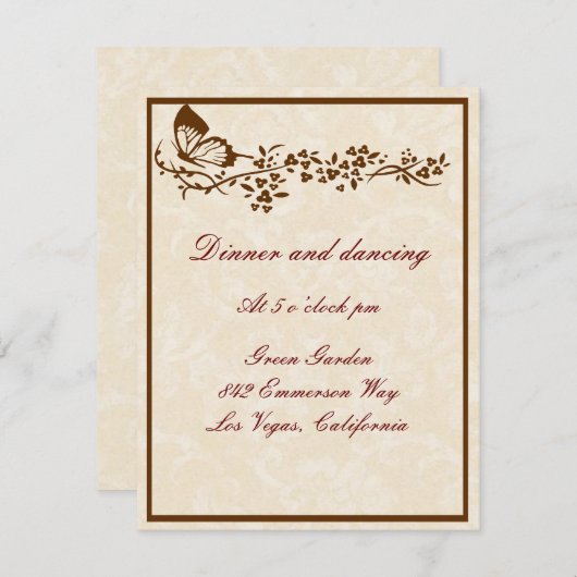 Cartes de réception élégantes pour mariage papillo (Devant / Derrière)