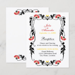Cartes de réception Fleurs et volutes de feuilles 