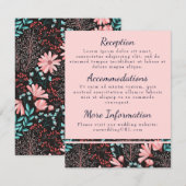 Cartes de réception florales roses et sarcelles (Devant / Derrière)