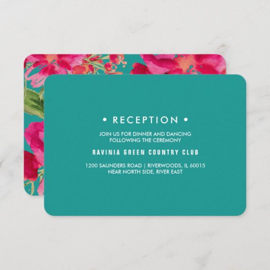 Cartes de réception Fuchsia Floral Turquoise (Devant / Derrière)