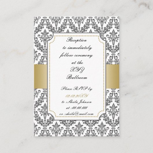 Cartes de réception mariage damassé en or (Devant)