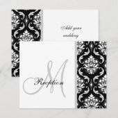 Cartes de réception Noir Damask Monogramme Mariage (Devant / Derrière)
