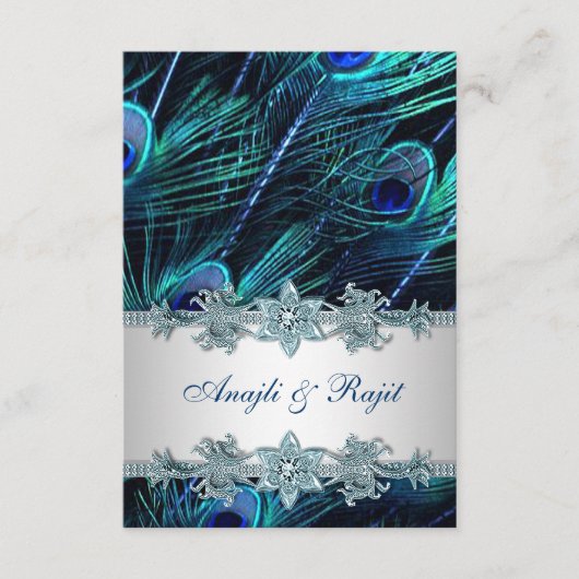 Cartes de réception Royal Blue Silver Indian Peaco (Devant)