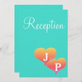 Cartes de réception Turquoise Monogramme Coeurs Su (Devant / Derrière)