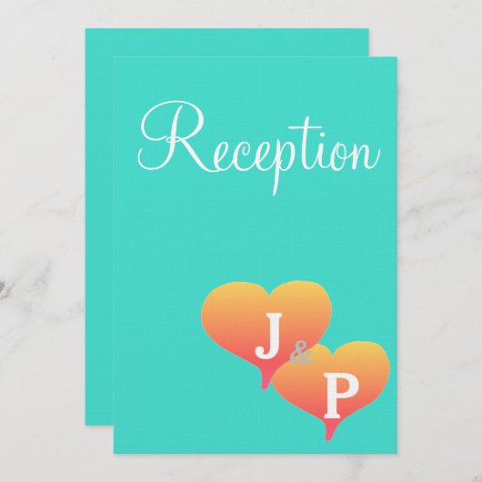 Cartes de réception Turquoise Monogramme Sunset He (Devant / Derrière)