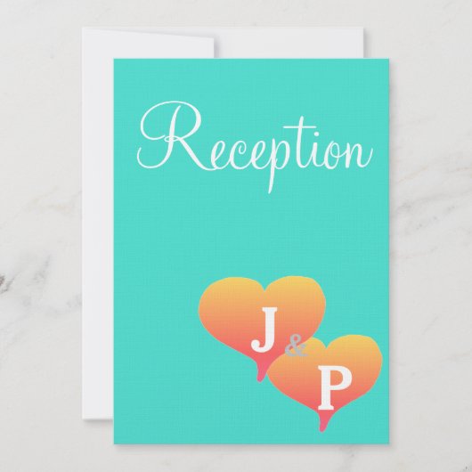 Cartes de réception Turquoise Monogramme Sunset He (Devant)