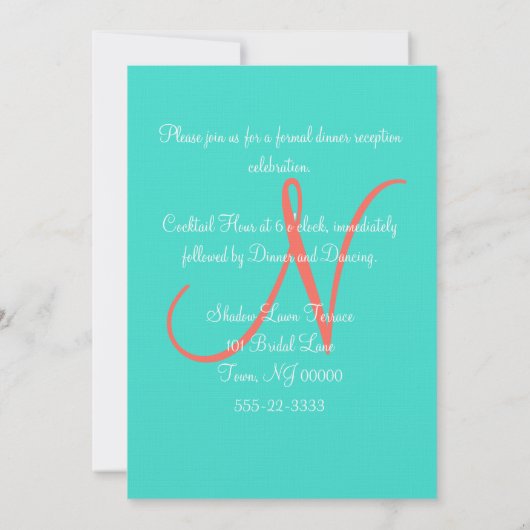 Cartes de réception Turquoise Monogramme Sunset He (Dos)