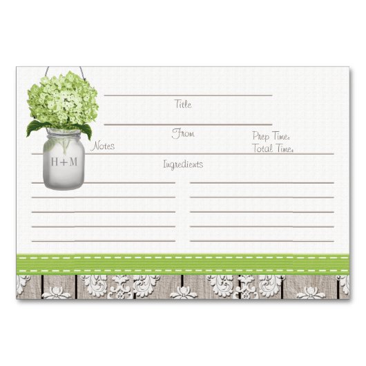 Cartes de recette 3x5 Mason Hydrangea Mason Vert (Devant)