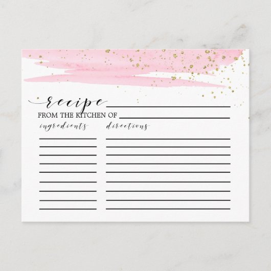 Cartes de recette Aquarelle Blush & Gold Fête des (Devant)