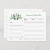 Cartes de recette au pot Mason avec verdure d'euca (Devant / Derrière)