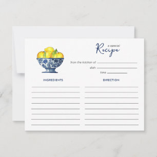 Cartes de recette de citrons dans un bol bleu et b