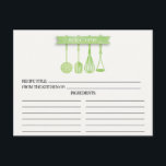Cartes de recette de Fête des mariées d'ustensiles<br><div class="desc">Fête des mariées moderne Ustensiles de cuisine Recette Cartes avec une cuillère à éperon vert, spatule, whisk & masher avec une bannière d'aquarelle élégante montrant le texte "recette" mis sur un arrière - plan blanc. L'avant de notre carte de recettes offre de la place pour un titre de recette, de...</div>