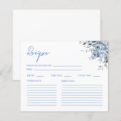 Cartes de recette de Fête des mariées florale bleu (Devant / Derrière)