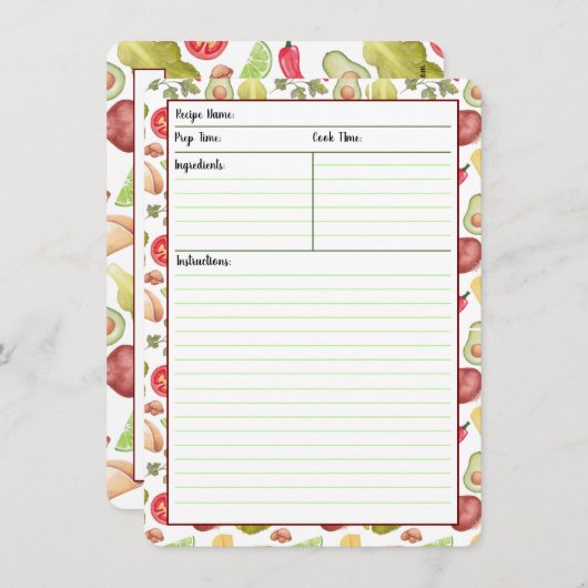 Cartes de recette de temps de taco (Devant / Derrière)