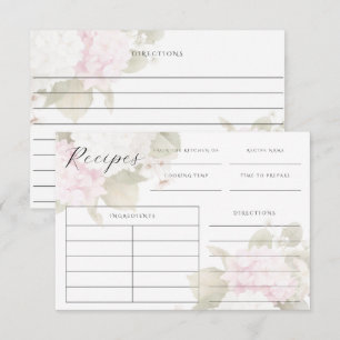 Cartes de recette élégantes aux hortensias blancs