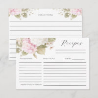 Cartes de recette élégantes aux hortensias blancs
